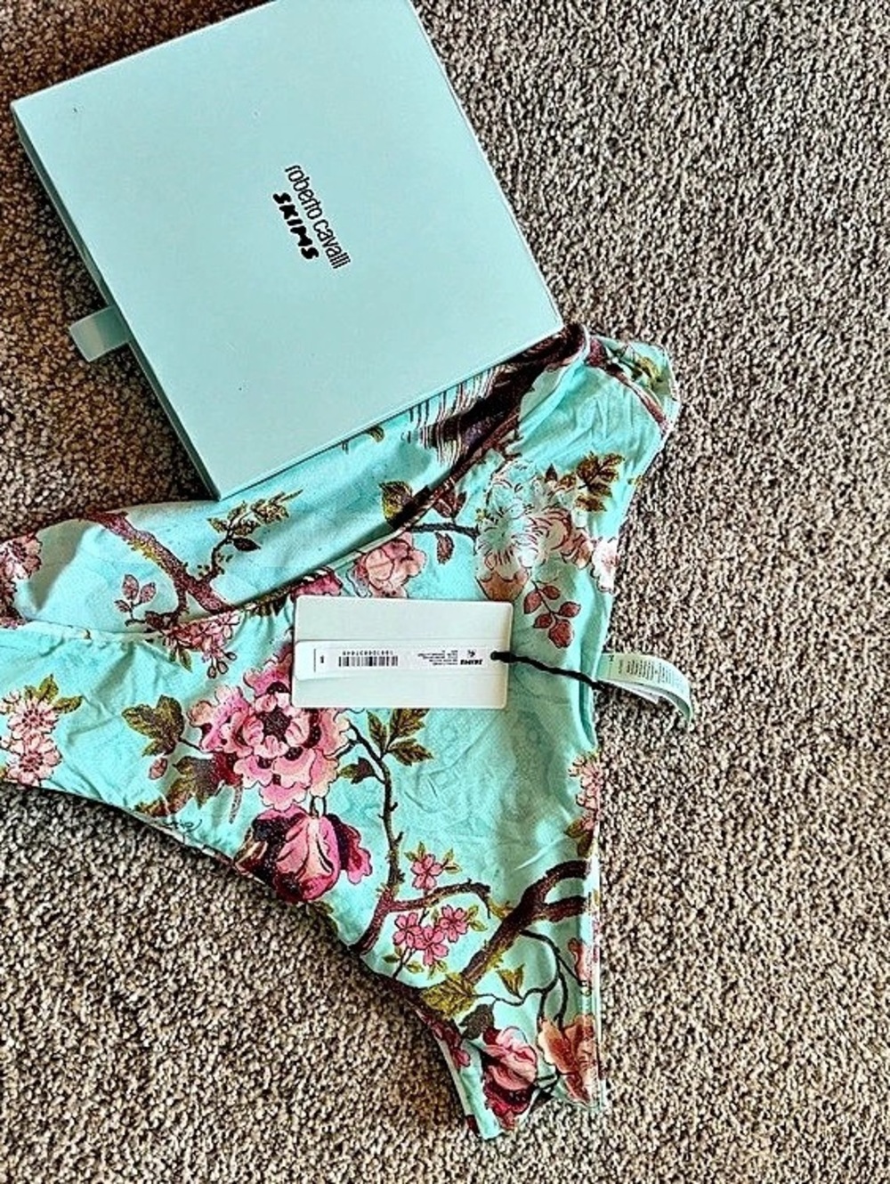Roberto Cavalli x skims Floral Bikini Bottom in Blue & Pink Size Medium NWT